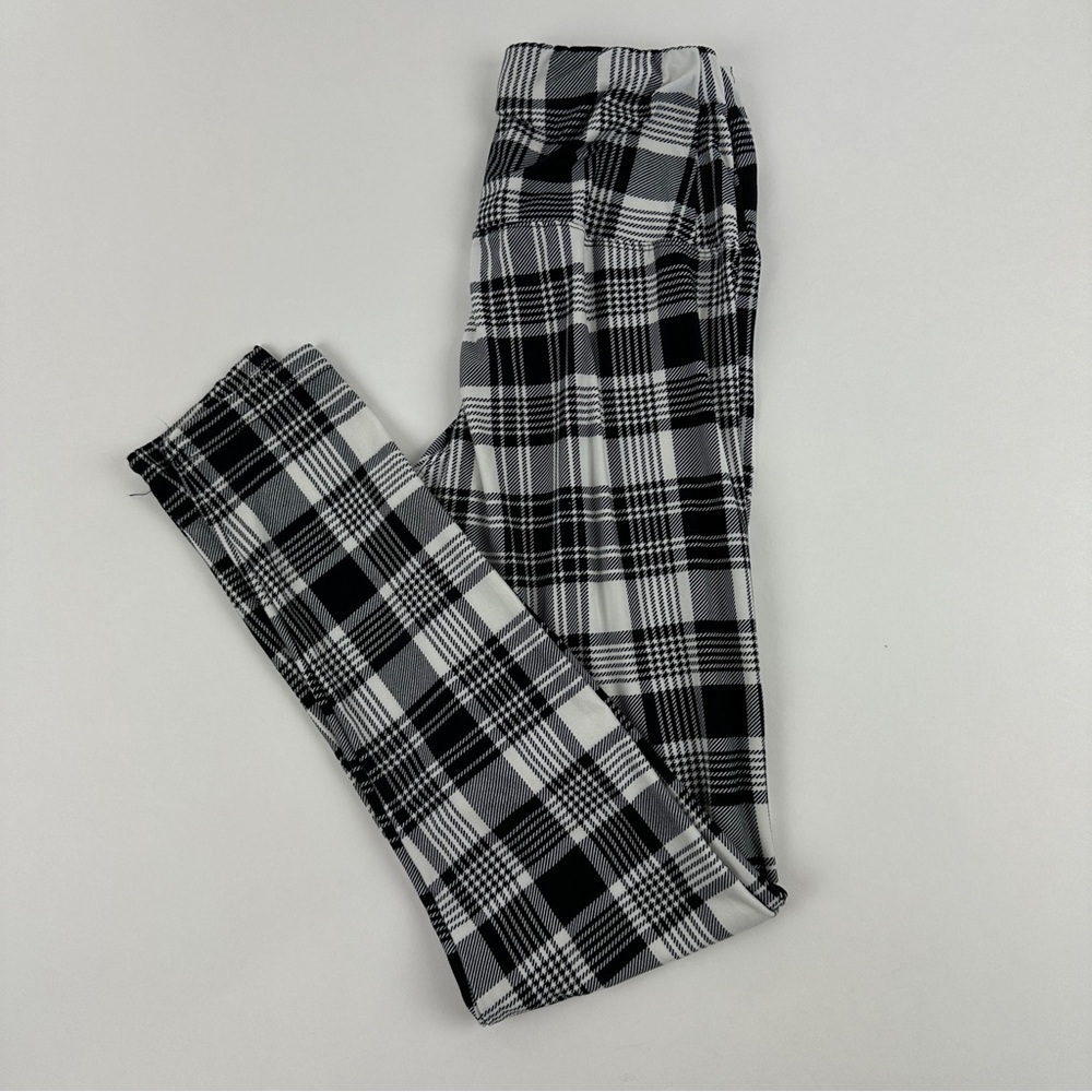 Leggings Womens One Size Black White Plaid